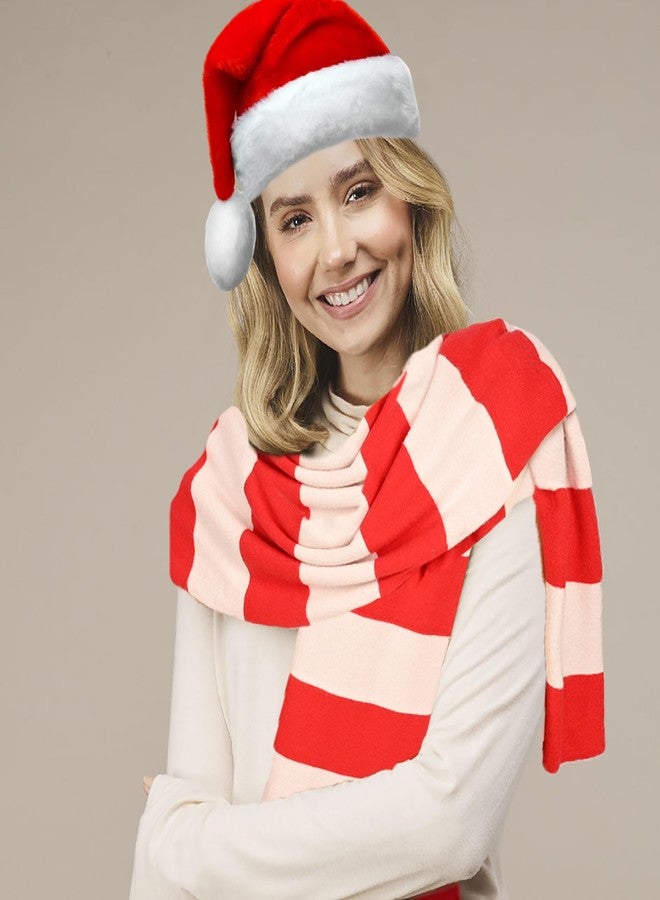 Jifoocol Christmas Red Scarf for Adults, Winter Knit Scarf Classic Red White Striped Scarves Soft Shawl for Birthday Christmas Gifts (Red & White) - Image 2